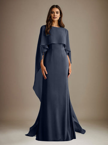 Sheath/Column Boatneck Floor-Length Chiffon Mother of the Bride Dress With Cascading Ruffles