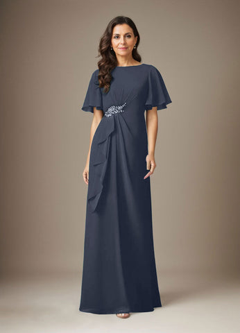 Dark Navy Sheath Beaded Chiffon Dress