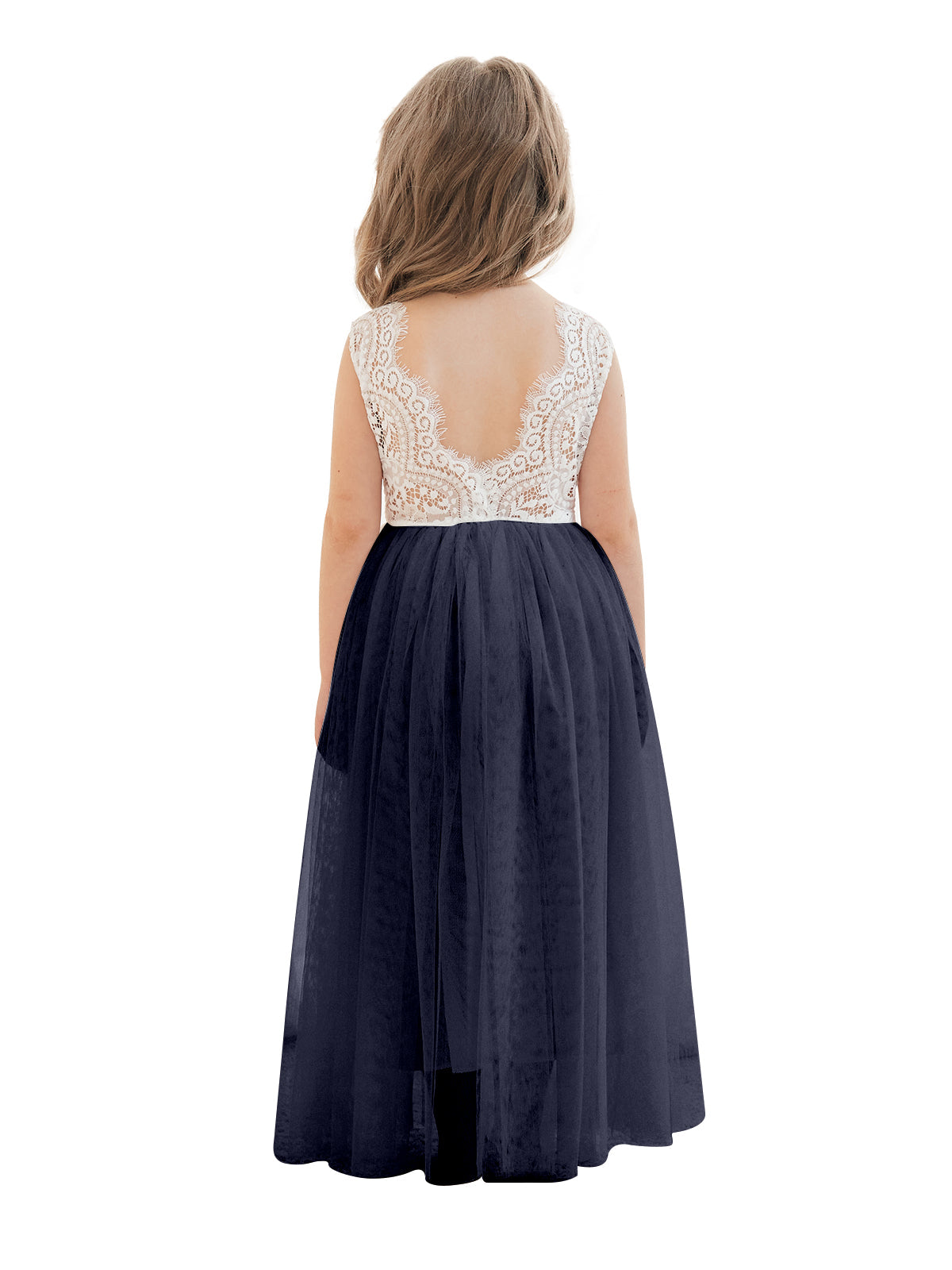 Vestido blanco de tul y encaje de corte A hasta el tobillo (2003227597) 