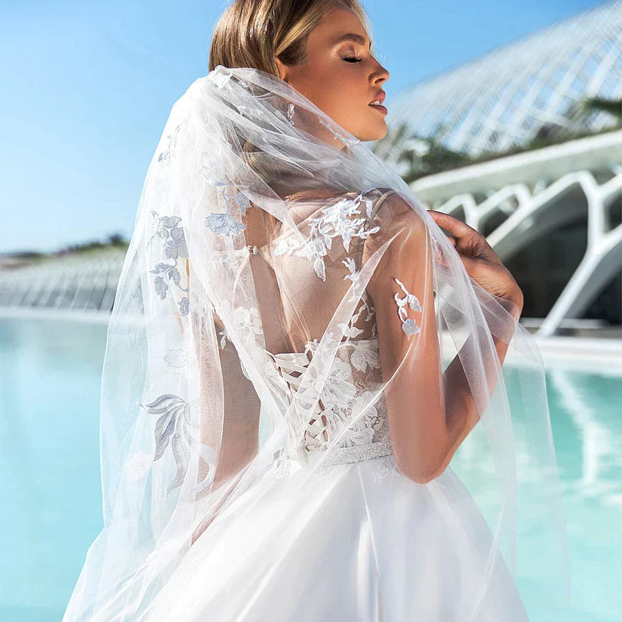New Arrival White/Ivory Ball Gown Wedding Dress Robe De Mariee Cap Sleeve Beading Applique Wedding Dresses for Bride