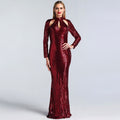 On Sale No Return No Refund New Designer Green High Neck Sexy Evening Dresses 2025 Sequined Long Sleeves Fashion Luxury For Women Party LA6314
