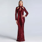 On Sale No Return No Refund New Designer Green High Neck Sexy Evening Dresses 2025 Sequined Long Sleeves Fashion Luxury For Women Party LA6314