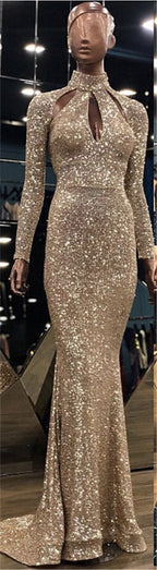 On Sale No Return No Refund New Designer Green High Neck Sexy Evening Dresses 2025 Sequined Long Sleeves Fashion Luxury For Women Party LA6314