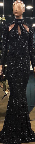 On Sale No Return No Refund New Designer Green High Neck Sexy Evening Dresses 2025 Sequined Long Sleeves Fashion Luxury For Women Party LA6314
