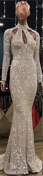 On Sale No Return No Refund New Designer Green High Neck Sexy Evening Dresses 2025 Sequined Long Sleeves Fashion Luxury For Women Party LA6314