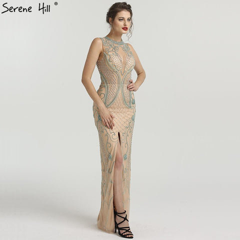 En oferta, sin devoluciones ni reembolsos. Vestidos de noche de lujo con pedrería de diamantes, colección 2025, sin mangas, estilo sirena ilusión, vestidos de noche sexys, modelo LA6578. 