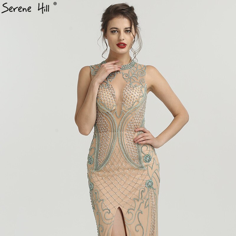 On Sale no return no refundSale New Diamond Beading Luxury Evening Dresses 2025 Sleeveless Illusion Mermaid Fashion Sexy Evening Gowns LA6578