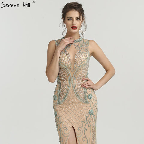 En oferta, sin devoluciones ni reembolsos. Vestidos de noche de lujo con pedrería de diamantes, colección 2025, sin mangas, estilo sirena ilusión, vestidos de noche sexys, modelo LA6578. 