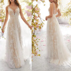 Nouvelle robe de mariée européenne et américaine, sexy et tendance, col en V, sans manches, en dentelle.