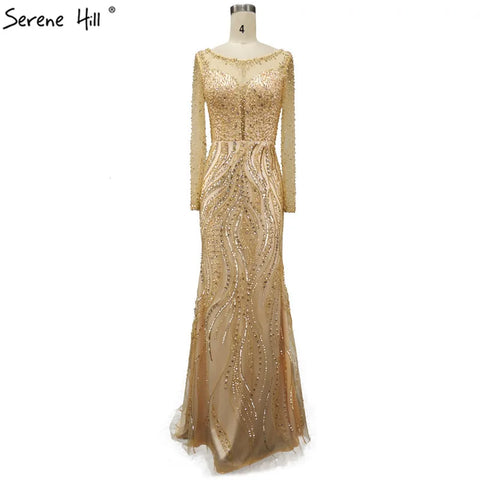 Nouvelles robes de soirée de luxe à manches longues, style sirène, perles et paillettes, à la mode, 2025 LA6506 