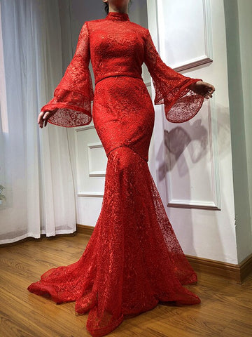 En oferta, sin devoluciones ni reembolsos. Vestidos de noche de sirena con cuello alto, estilo elegante, manga larga, encaje, sexys y formales, colección 2025 (LA6555). 