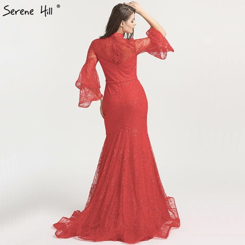 En oferta, sin devoluciones ni reembolsos. Vestidos de noche de sirena con cuello alto, estilo elegante, manga larga, encaje, sexys y formales, colección 2025 (LA6555). 