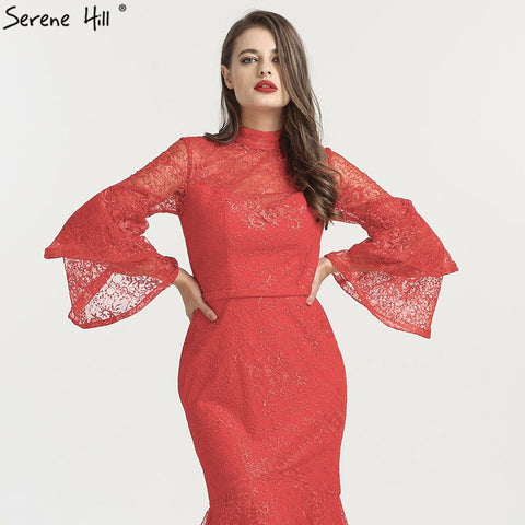 En oferta, sin devoluciones ni reembolsos. Vestidos de noche de sirena con cuello alto, estilo elegante, manga larga, encaje, sexys y formales, colección 2025 (LA6555). 