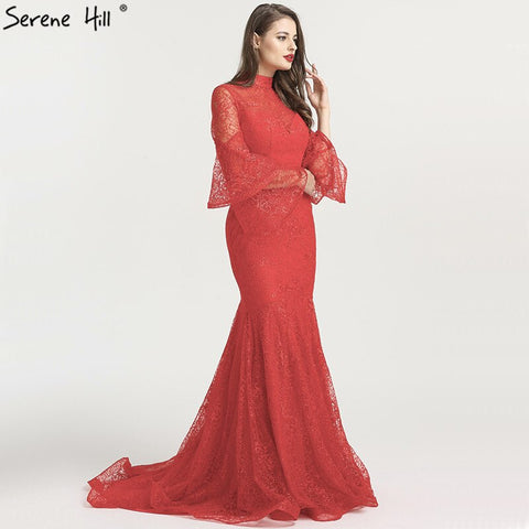 En oferta, sin devoluciones ni reembolsos. Vestidos de noche de sirena con cuello alto, estilo elegante, manga larga, encaje, sexys y formales, colección 2025 (LA6555). 