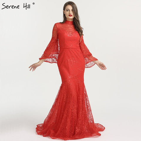 En oferta, sin devoluciones ni reembolsos. Vestidos de noche de sirena con cuello alto, estilo elegante, manga larga, encaje, sexys y formales, colección 2025 (LA6555). 