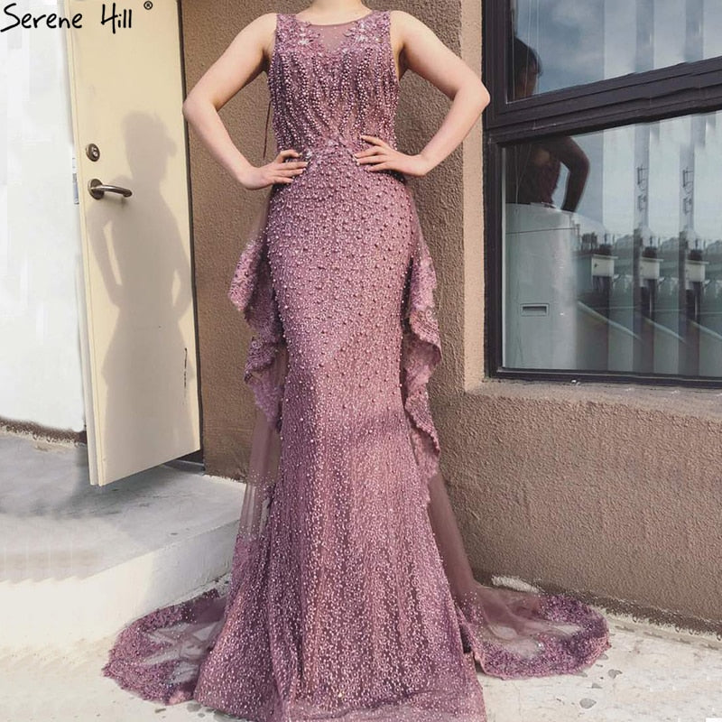 New Mermaid Sleeveless Sexy Evening Dresses Pearls Fashion Off Shoulder Evening Gowns 2025 LA6527