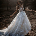 Robes de mariée romantiques bohèmes champêtres avec fleurs 3D, décolleté en V illusion, robes de mariée arabes