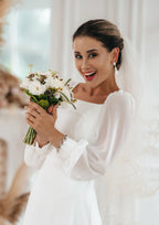 New Simple Wedding Dress 2022 A Line Square Collar Long Sleeve Floor Length Beach Bridal Gowns Eleagnt Vestidos De Novia Civil