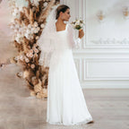 New Simple Wedding Dress 2022 A Line Square Collar Long Sleeve Floor Length Beach Bridal Gowns Eleagnt Vestidos De Novia Civil