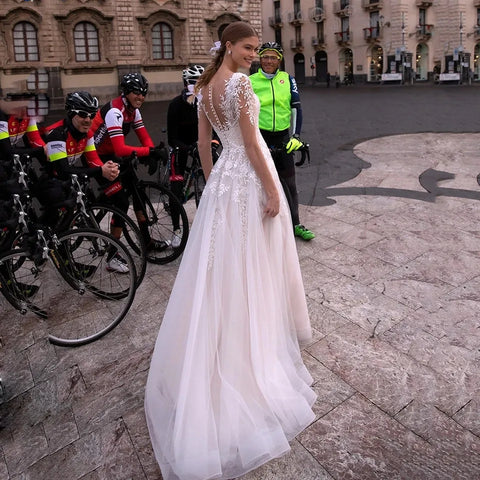 Nuevo Vestido De Novia sencillo con cuello en V, Vestidos De Novia con apliques, Vestido De Noiva De manga larga, bata De encaje