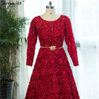 On Sale no return no refundSale New Style Wine Red O-Neck Tulle Evening Dress Long Sleeve Small Flowers Fashion Evening Gowns 2025 Vestido De Festa HA2140