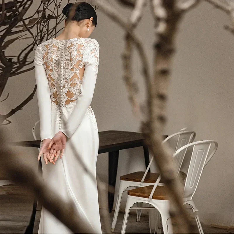 New White V-neck Mermaid Lace Real Photo 2023 Satin Wedding Dress Korean Style Zipper 웨딩 드레스 Wedding Gowns