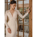 New White V-neck Mermaid Lace Real Photo 2023 Satin Wedding Dress Korean Style Zipper 웨딩 드레스 Wedding Gowns