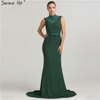On Sale no return no refundSale Newest Designer Green Glitter Evening Dresses Fashion High Collar Sleeveless Mermaid Evening Gowns 2025 New LA6433