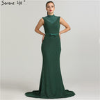 On Sale no return no refundSale Newest Designer Green Glitter Evening Dresses Fashion High Collar Sleeveless Mermaid Evening Gowns 2025 New LA6433