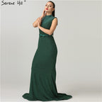 On Sale no return no refundSale Newest Designer Green Glitter Evening Dresses Fashion High Collar Sleeveless Mermaid Evening Gowns 2025 New LA6433
