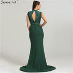 On Sale no return no refundSale Newest Designer Green Glitter Evening Dresses Fashion High Collar Sleeveless Mermaid Evening Gowns 2025 New LA6433