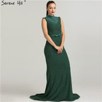 On Sale no return no refundSale Newest Designer Green Glitter Evening Dresses Fashion High Collar Sleeveless Mermaid Evening Gowns 2025 New LA6433
