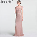 On Sale no return no refundSale Newest Fashion Elegant Mermaid Evening Dresses  Pink Manual Beading Pearls Tulle Evening Gown 2025 Real Photo LA6113