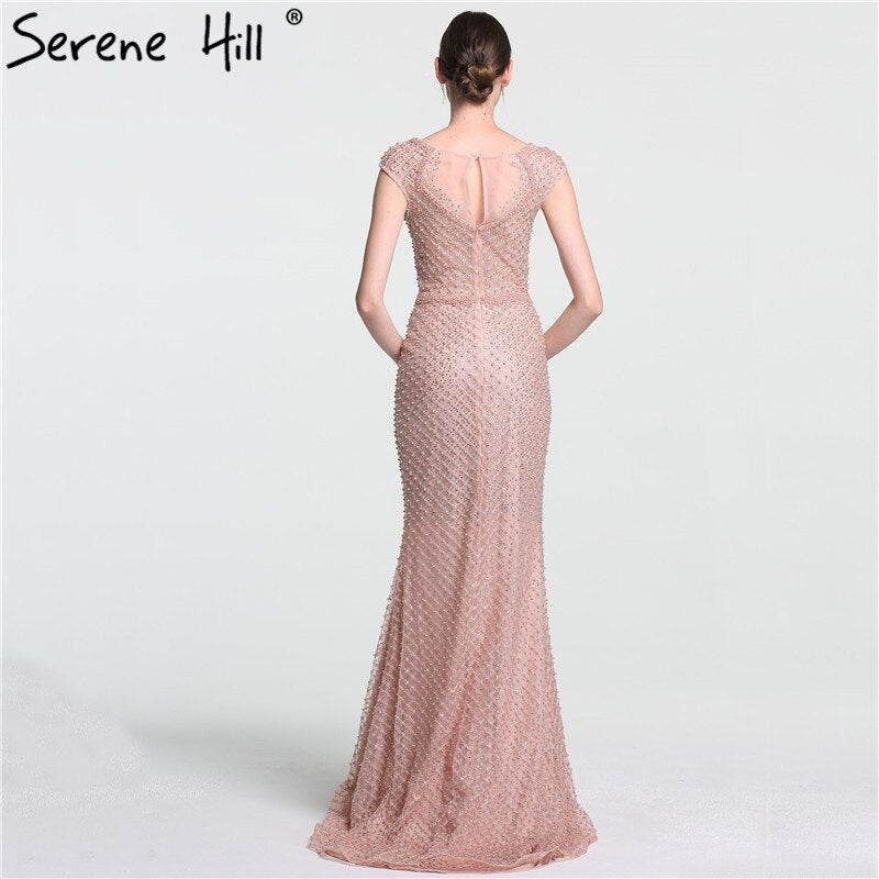 On Sale no return no refundSale Newest Fashion Elegant Mermaid Evening Dresses  Pink Manual Beading Pearls Tulle Evening Gown 2025 Real Photo LA6113