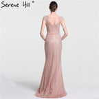 On Sale no return no refundSale Newest Fashion Elegant Mermaid Evening Dresses  Pink Manual Beading Pearls Tulle Evening Gown 2025 Real Photo LA6113