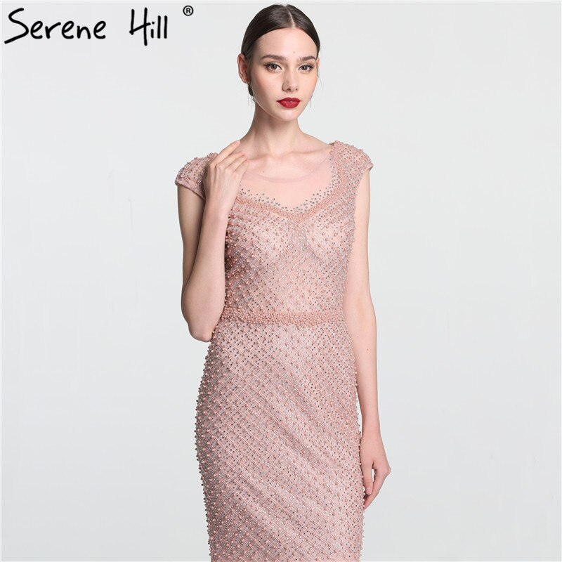 On Sale no return no refundSale Newest Fashion Elegant Mermaid Evening Dresses  Pink Manual Beading Pearls Tulle Evening Gown 2025 Real Photo LA6113