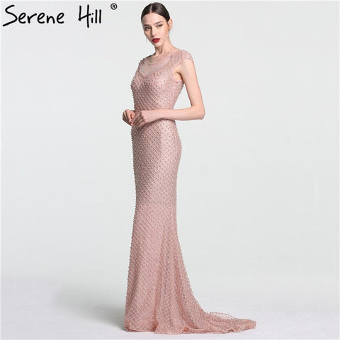 Robe de soirée sirène élégante et tendance, en tulle et perles, rose, avec perles, photo réelle LA6113, 2025 
