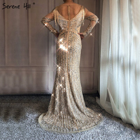 Newest Long Sleeves Luxury Slim Sexy Evening Dresses 2025 Mermaid Tassel Beading High-end Fashion Evening Gowns LA6467