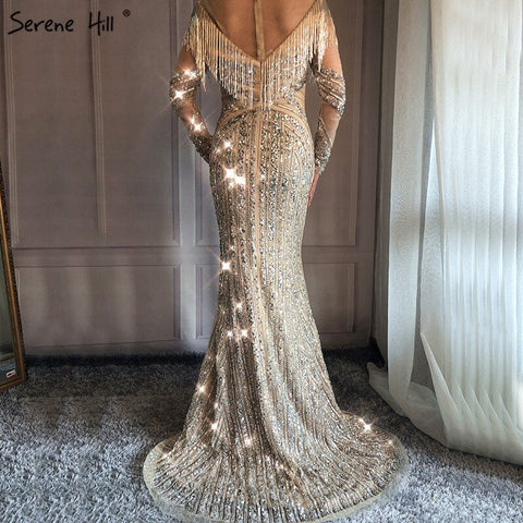 Newest Long Sleeves Luxury Slim Sexy Evening Dresses 2025 Mermaid Tassel Beading High-end Fashion Evening Gowns LA6467