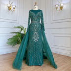 Nude Luxury Muslim Mermaid Evening Dresses Gowns 2025 Beaded Overskirt Elegant For Women Party LA71597