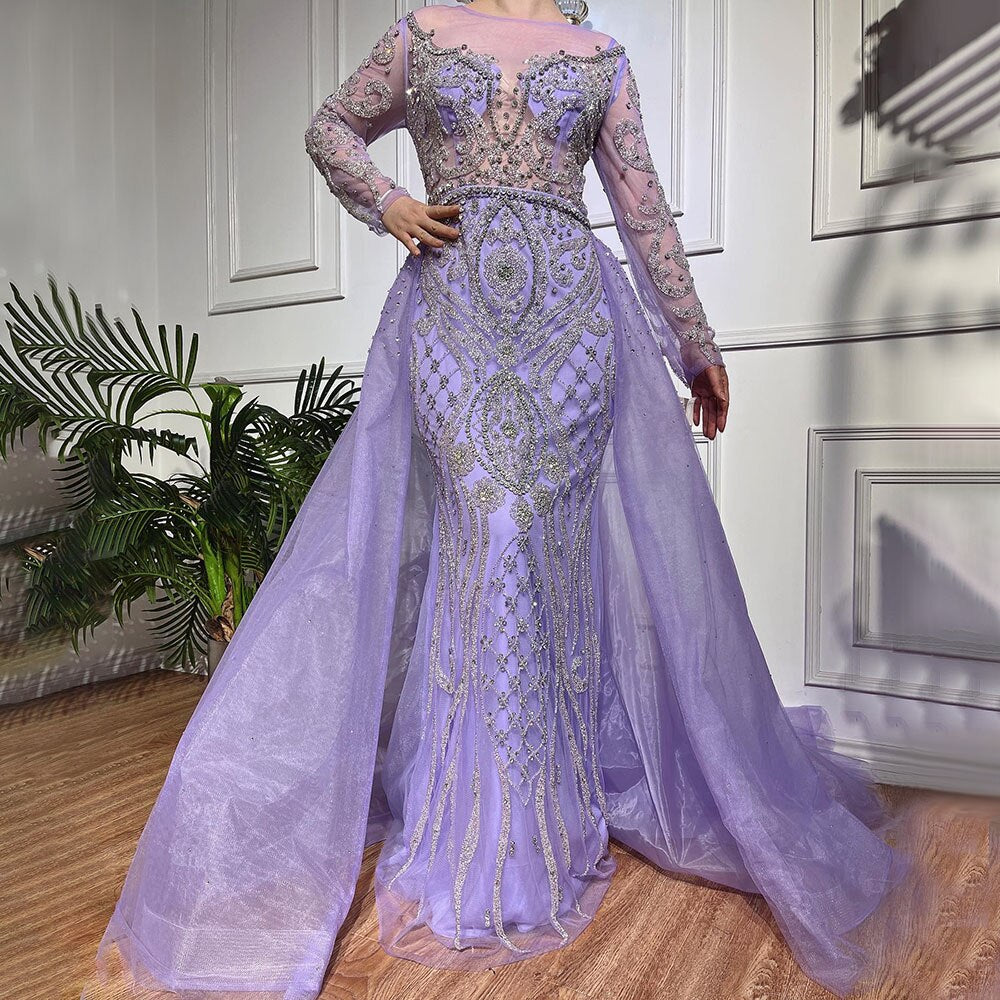 Nude Luxury Muslim Mermaid Evening Dresses Gowns 2025 Beaded Overskirt Elegant For Women Party LA71597