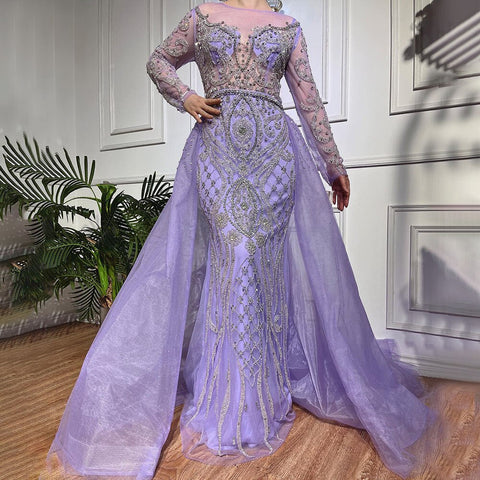 Nude Luxury Muslim Mermaid Evening Dresses Gowns 2025 Beaded Overskirt Elegant For Women Party LA71597