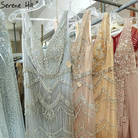 Robe de soirée sexy, couleur chair, argentée, sirène, col en V, sans manches, plumes, châle, fil, diamants, LA70171B 