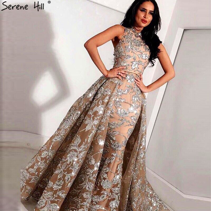 Nude Silver Sequined Sparkle Vintage Evening Dresses Halter Luxury Sexy Sleeveless Evening Gowns 2025 LA60877
