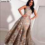 Nude Silver Sequined Sparkle Vintage Evening Dresses Halter Luxury Sexy Sleeveless Evening Gowns 2025 LA60877