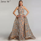 Nude Silver Sequined Sparkle Vintage Evening Dresses Halter Luxury Sexy Sleeveless Evening Gowns 2025 LA60877