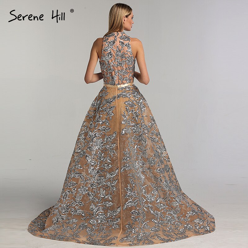 Nude Silver Sequined Sparkle Vintage Evening Dresses Halter Luxury Sexy Sleeveless Evening Gowns 2025 LA60877
