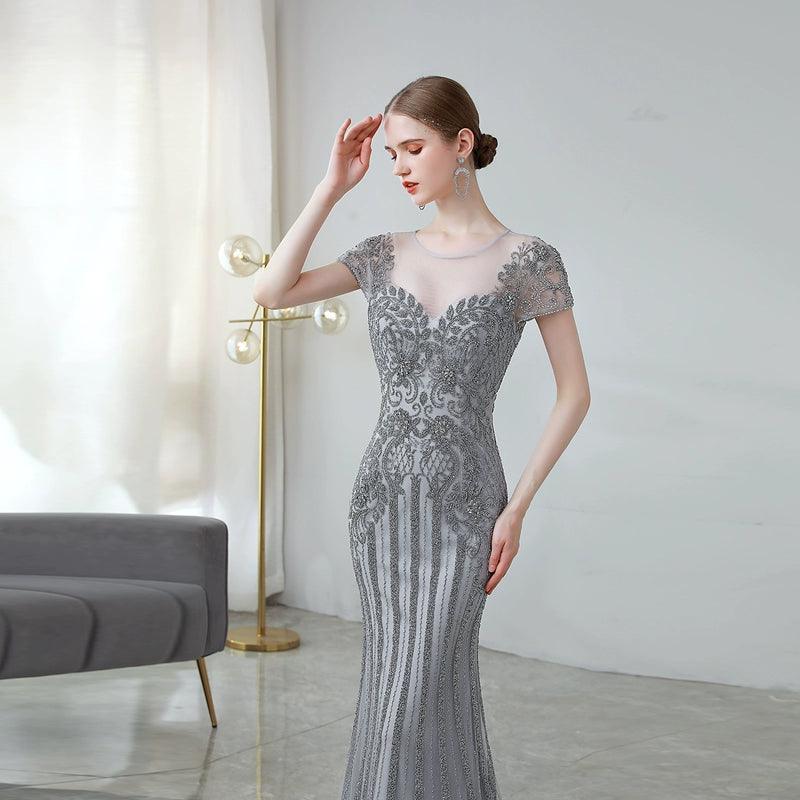 Women's Mermaid Evening Dress Long Sexy Prom Dresses Sleeveless Beaded Formal Dresses