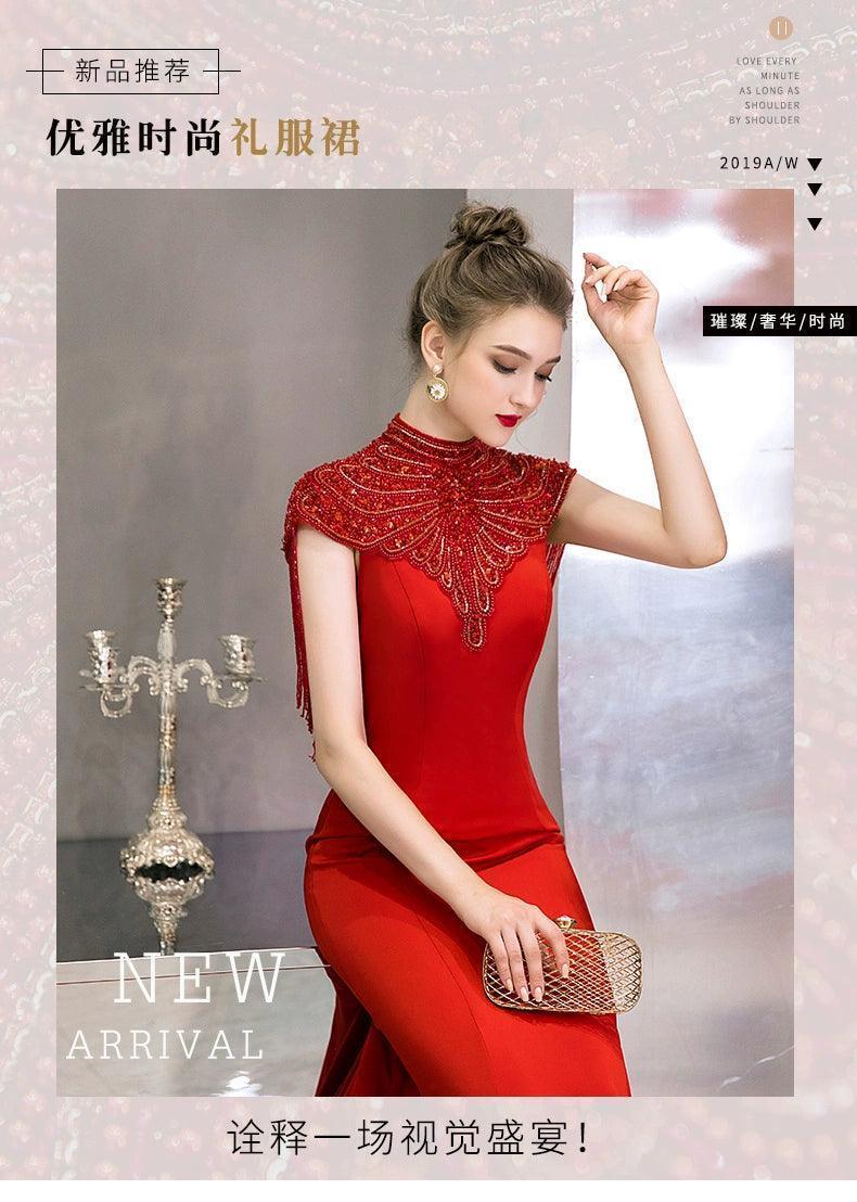 Vestido largo de noche sexy estilo sirena para mujer, vestido de gala con cuentas para mujer 