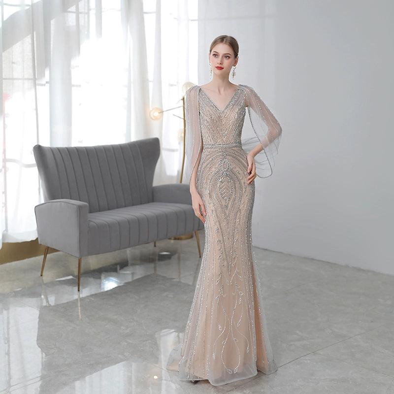 Robe de soirée sirène pour femme, robe de soirée longue perlée, robe de bal 